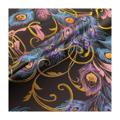 Phoenix Tail Jacquard Fabric: Gold Thread 3D Design, 59" Wide