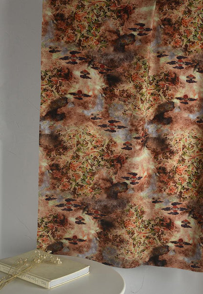 Dunhuang Floral Cotton Fabric: Vintage Style Drapery, Upholstery (55"W)