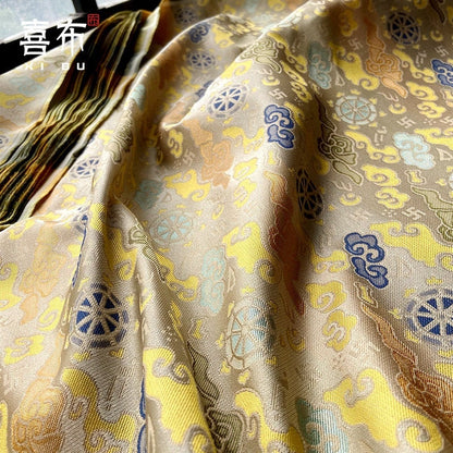 Lucky Cloud Wheel Brocade Fabric: Silk Rayon Blend, Cheongsam, Tibetan Robe