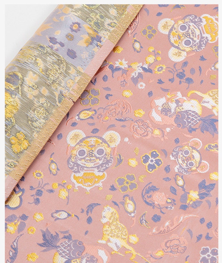 Pink & Gold Tiger Jacquard Brocade Fabric - 59" Wide