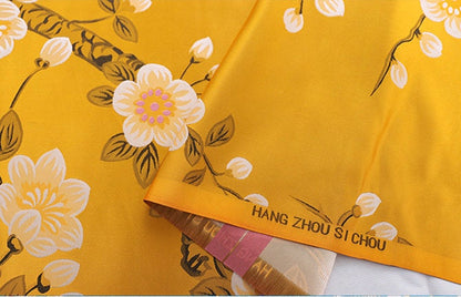 Plum Blossom Brocade Fabric: Chinese Jacquard Silk Rayon Blend
