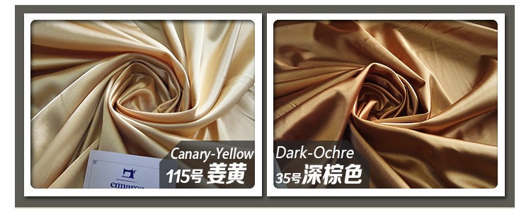 Tissu satin de soie : 53 couleurs, 150 cm de large, tissu de luxe pour robes
