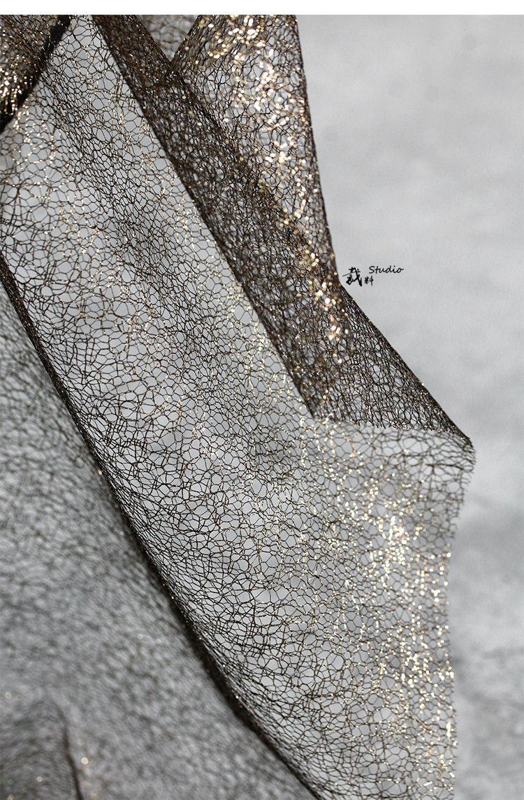 Glitter Mesh Wedding Fabric, Sheer Designer Sewing Material, Black & White, 59"Wide