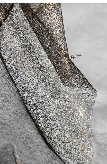 Glitter Mesh Wedding Fabric, Sheer Designer Sewing Material, Black & White, 59"Wide