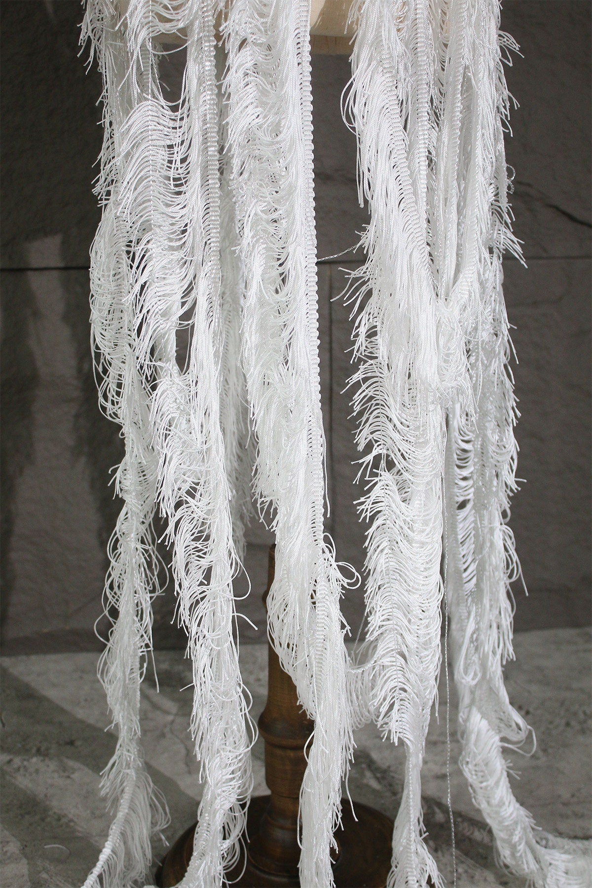 White Tassel Fringe Fabric: Polyester Lace Trim, DIY Decor - 5.9" Wide