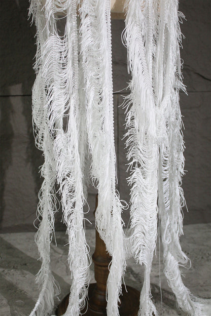 White Tassel Fringe Fabric: Polyester Lace Trim, DIY Decor - 5.9" Wide