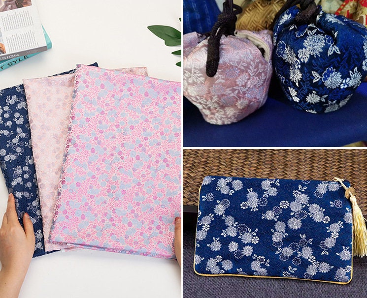 Tissu brocart de soie : motif pivoine, tissu de mariage chinois (vendu au mètre)