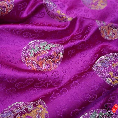 Dragon Brocade Fabric: Multicolor Chinese Silk Rayon Blend, 29"W