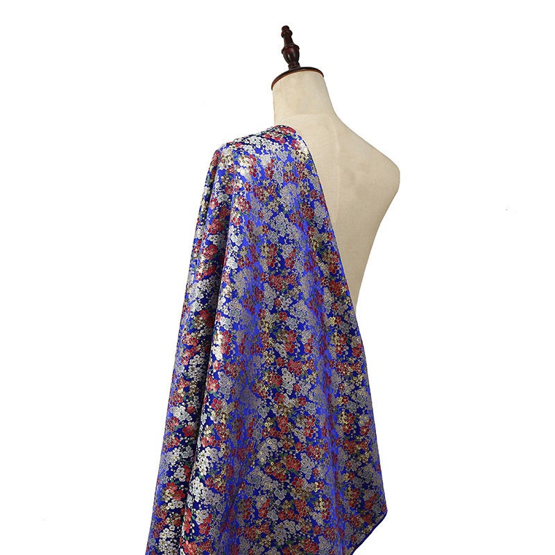 Floral Jacquard Brocade Fabric: Gold Thread Woven Damask, 59" Wide