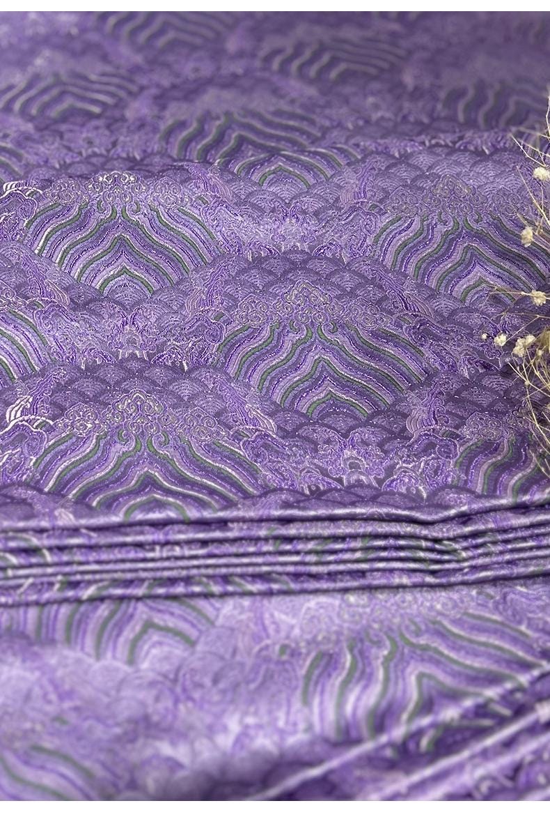 Lilac Ocean Waves Brocade Fabric: Silk Rayon Jacquard, 29.5" Wide
