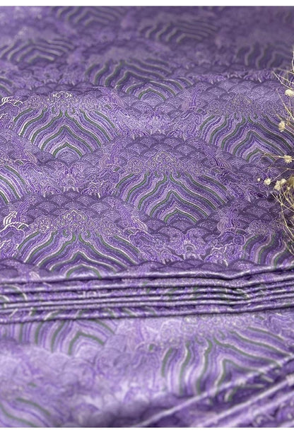 Lilac Ocean Waves Brocade Fabric: Silk Rayon Jacquard, 29.5" Wide