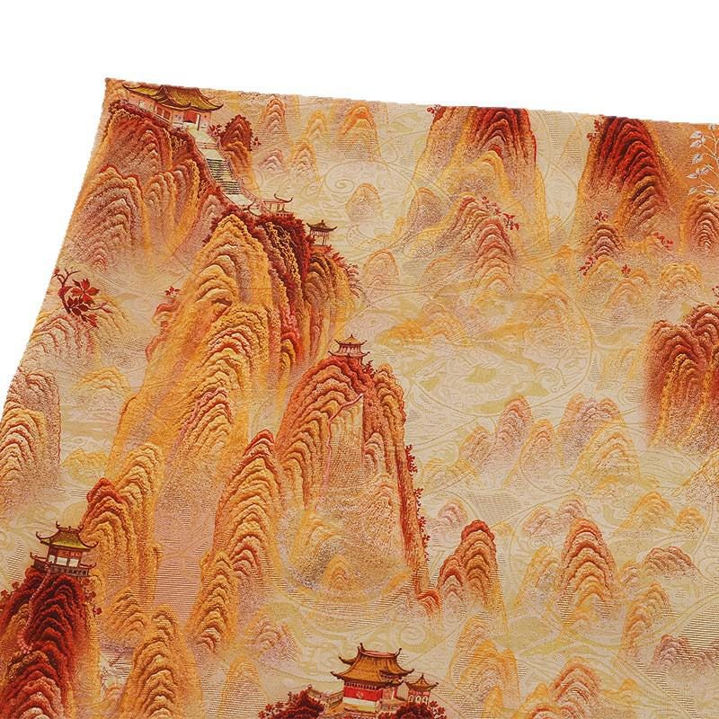 Tissu satiné à motifs orientaux : orange, bleu, 150 cm de large