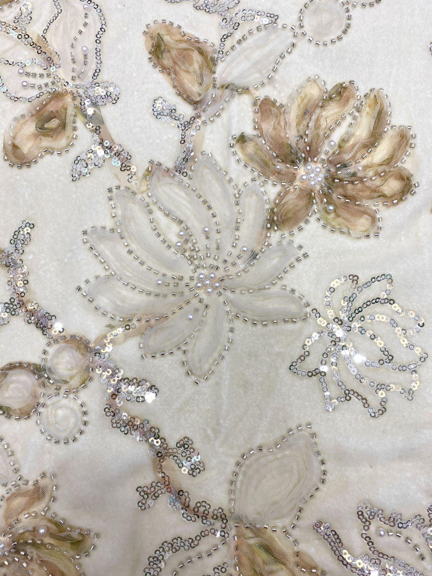 Velvet Lace Trimmed Blazer ��� Beaded Embroidery and Sequins Bridal