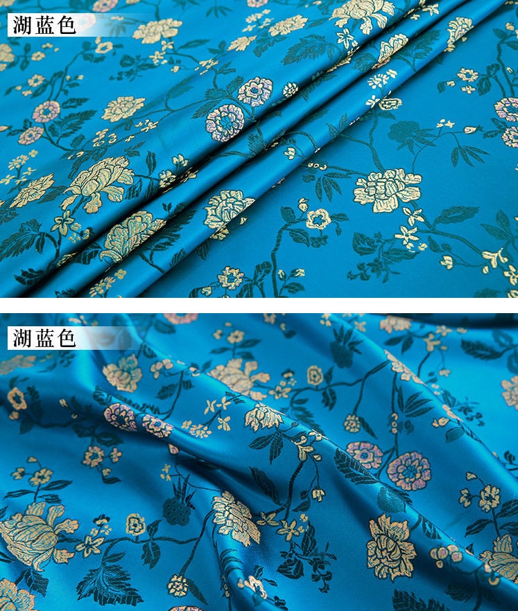 Floral Silk Brocade Fabric: Red Chinese Style Sewing Material