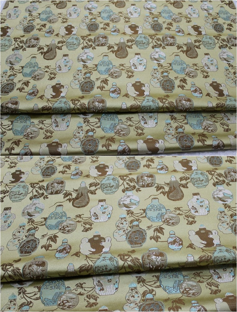 Floral Vase Jacquard Brocade Fabric: Chinese Style Rayon Upholstery
