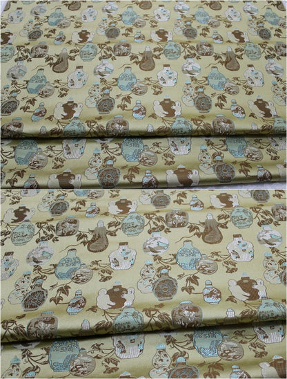Floral Vase Jacquard Brocade Fabric: Chinese Style Rayon Upholstery