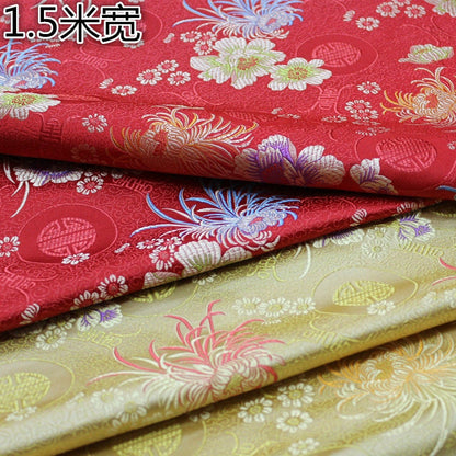 Red Chrysanthemum Brocade Fabric: 59"W Silk Rayon Cheongsam Cushion