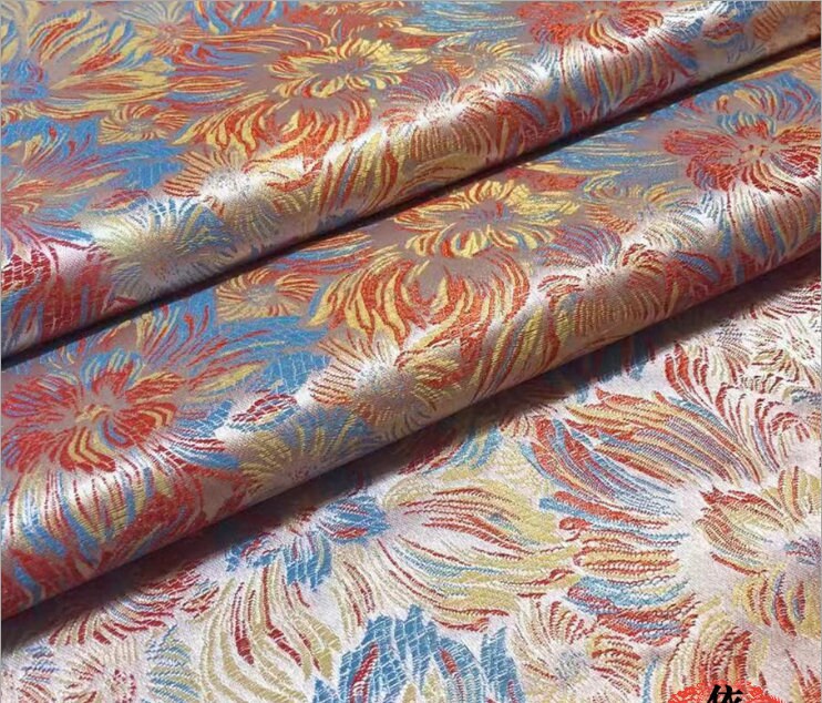 Chrysanthemum Silk Brocade Fabric: Colorful Cheongsam Qipao Sewing Material