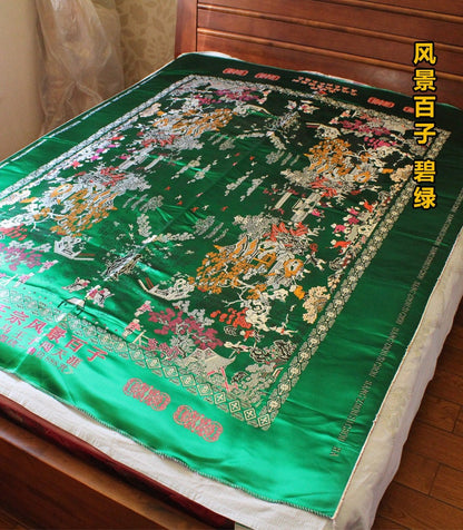 Handmade Silk Brocade Quilt: Chinese Wedding Fabric, Queen/King Size