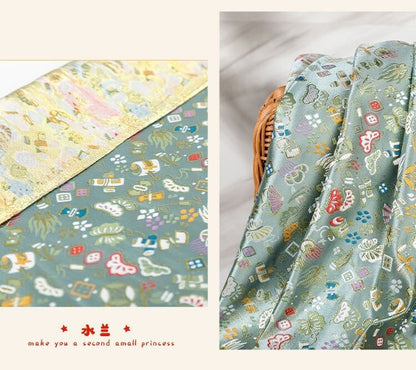 Japanese Silk Brocade Fabric: Eight Treasures Damask, Kimono Sewing (59" or 29.5" Width)