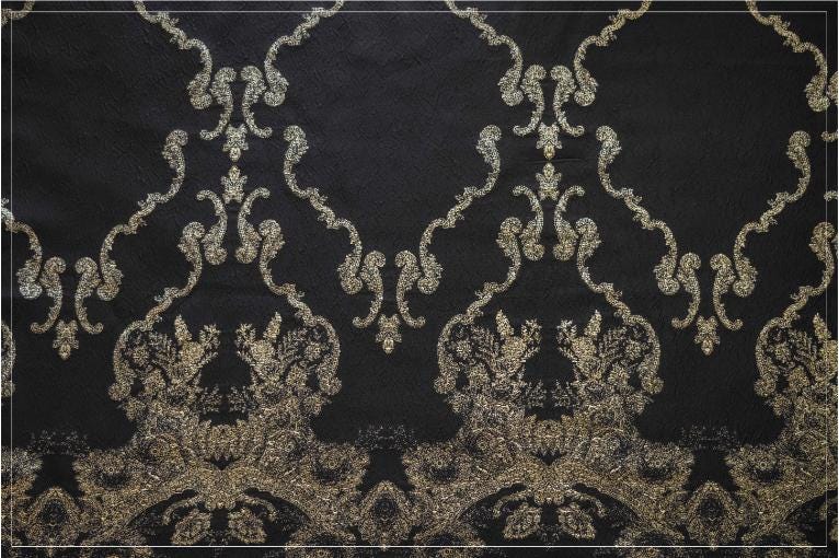 Gold Thread Jacquard Fabric: 3D Oil Painting Texture, 55" Wide