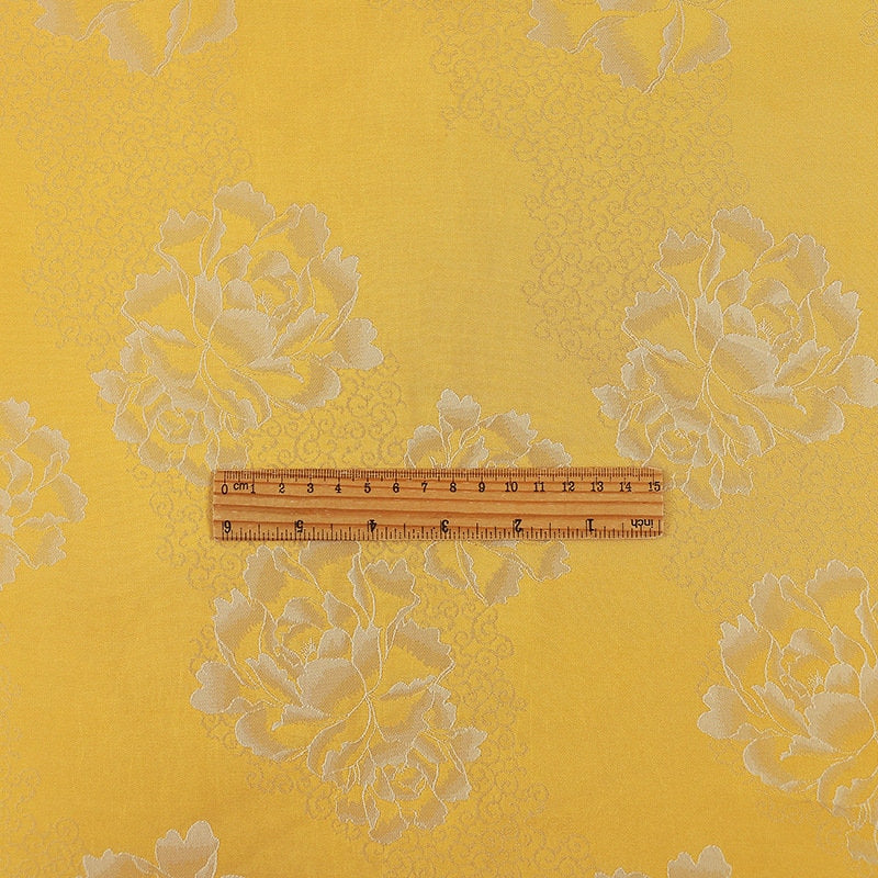 Tissu satin de soie couleur thé : imprimé floral, 150 cm de large, décoration de costumes