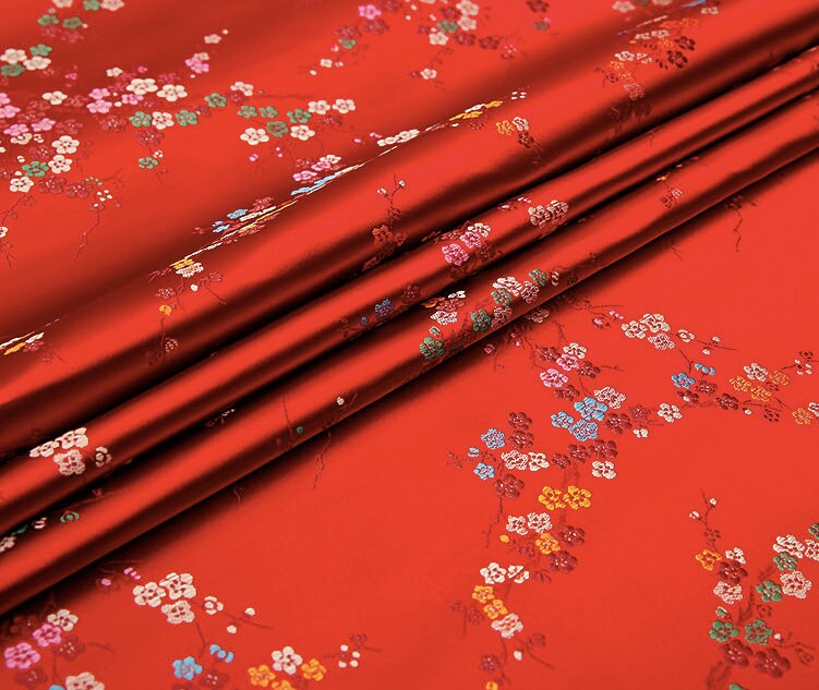Plum Blossom Silk Brocade Fabric: Cheongsam Qipao Sewing Material, 45"W