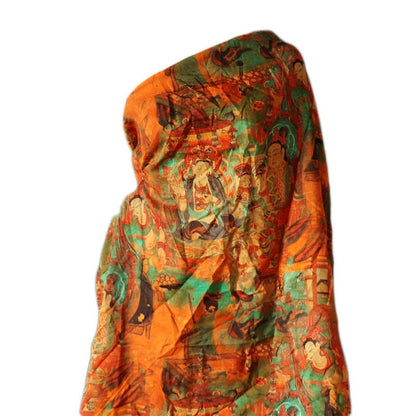 Dunhuang Murals Linen Fabric: Asian Style Upholstery & Sewing, 55"W