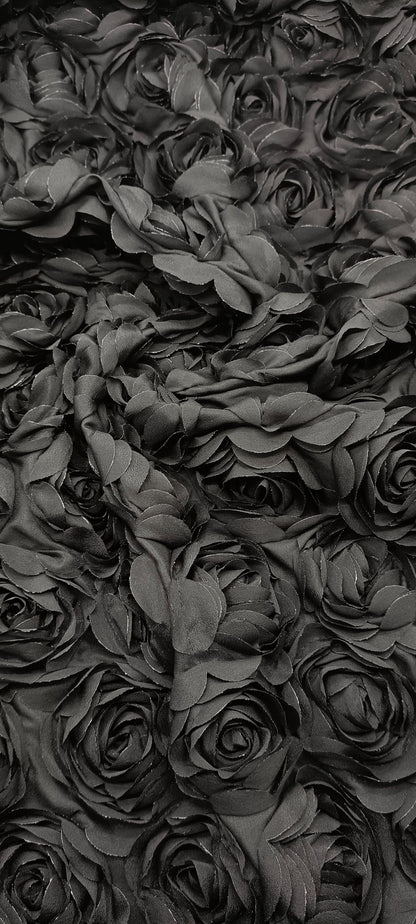Black Rose Embroidery Fabric: 3D Floral Mesh, Bridal Veil, By The Yard