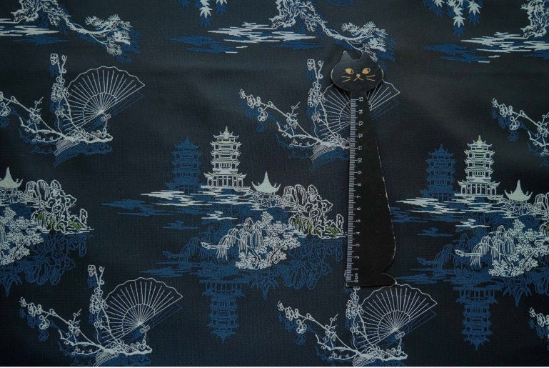Jacquard Fabric: Ancient Fan Pattern Silk Rayon Blend, 67"W