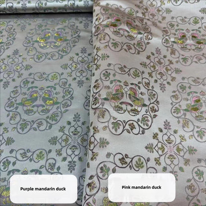 Silk Brocade Fabric: Mandarin Duck Foil Damask (45"W)