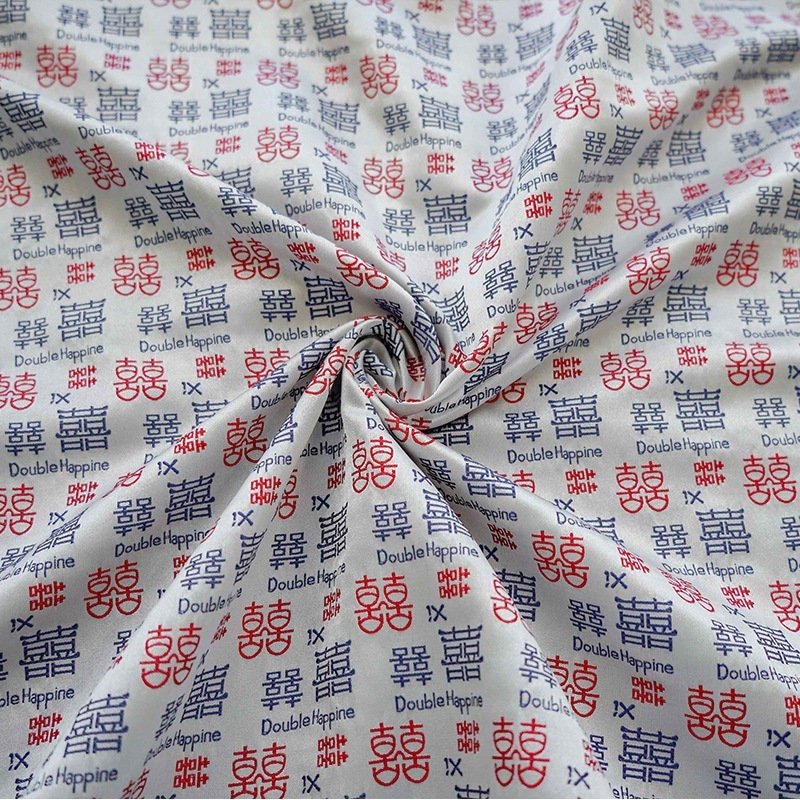 Double Happiness Jacquard Fabric: Traditional Chinese Symbol Polyester - Poppylollipop