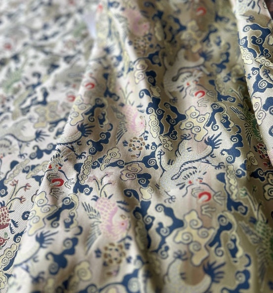 Flying Dragon Brocade Fabric: Chinese Emperor Robe Silk Blend (55"W)