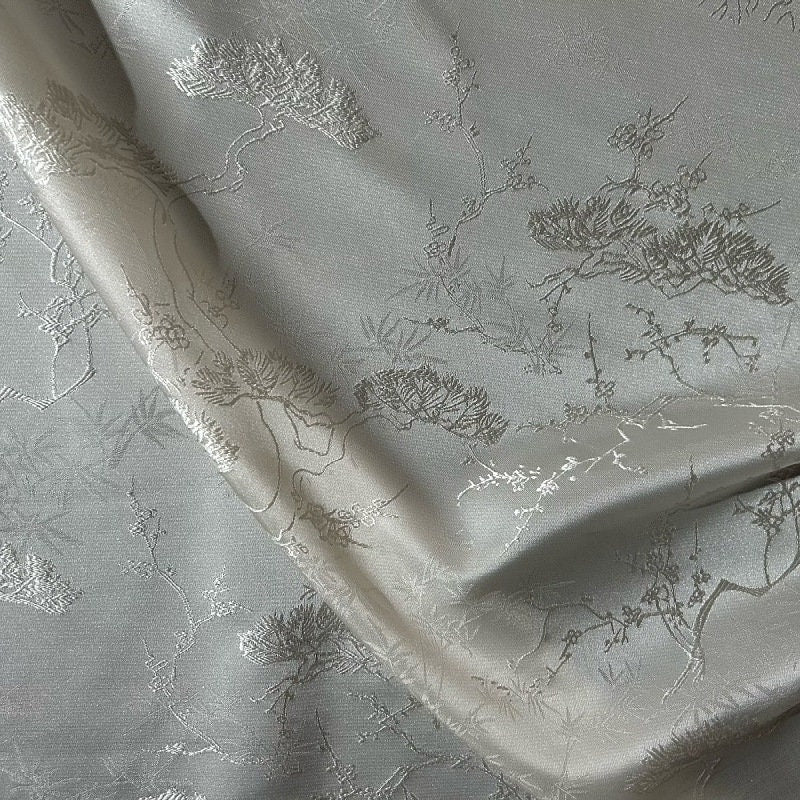 White Pine Tree Brocade Fabric: Faux Silk Jacquard, 59" Wide