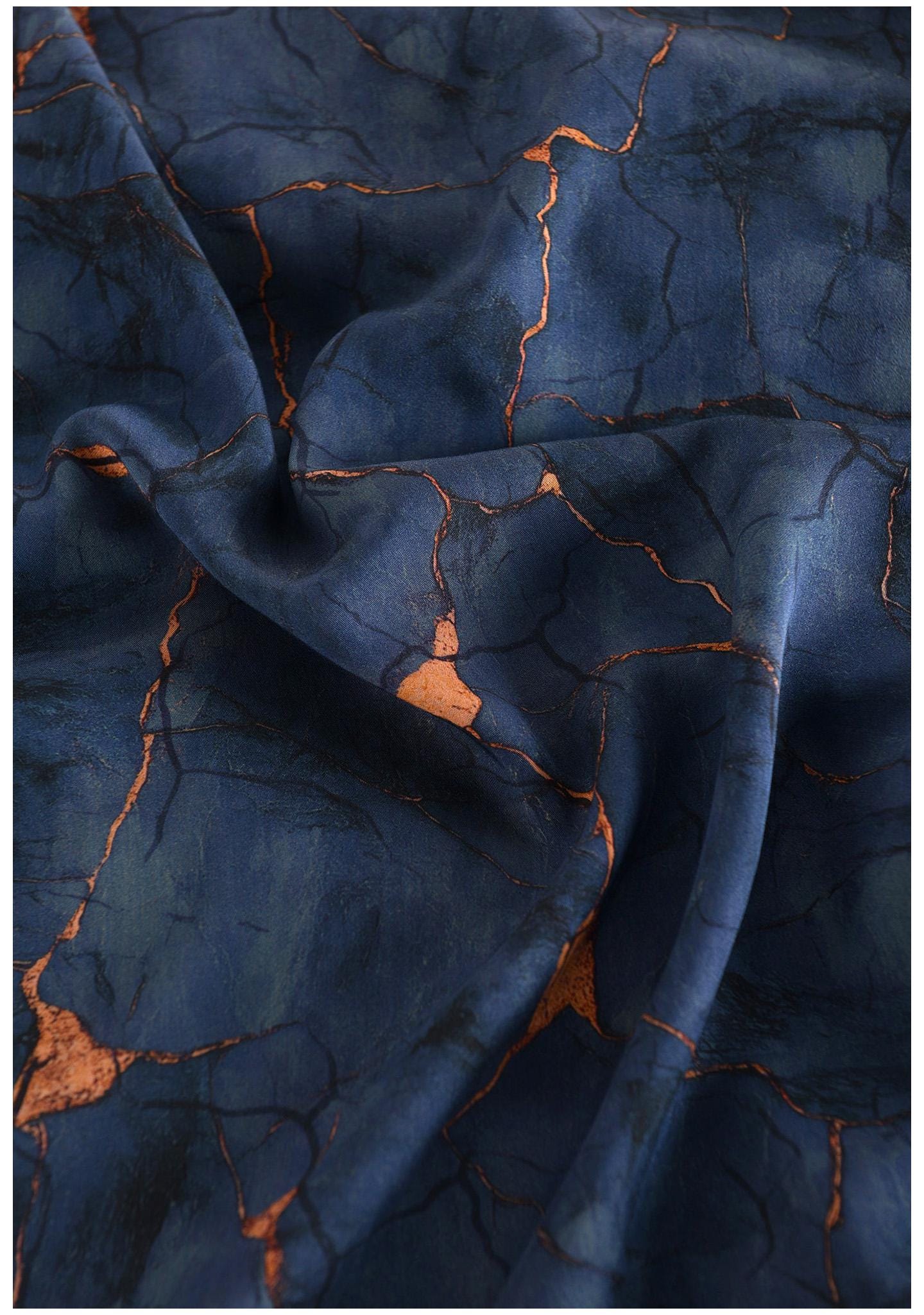 Deep Blue Shattered Clouds Cotton Sateen Fabric: 55" Wide, Drapery, Upholstery