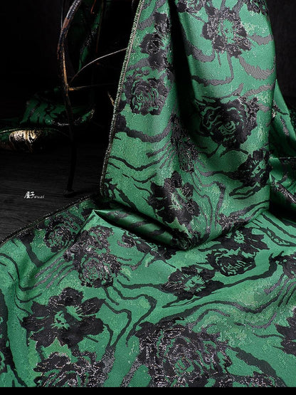 Tissu jacquard vert gaufré : polyester de luxe pour l’ameublement, les rideaux et la couture