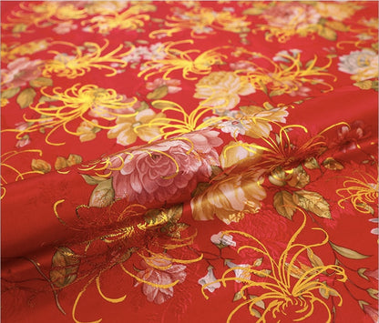 Chrysanthemum Silk Brocade Fabric: 59"W Floral Damask, Quilting & Upholstery