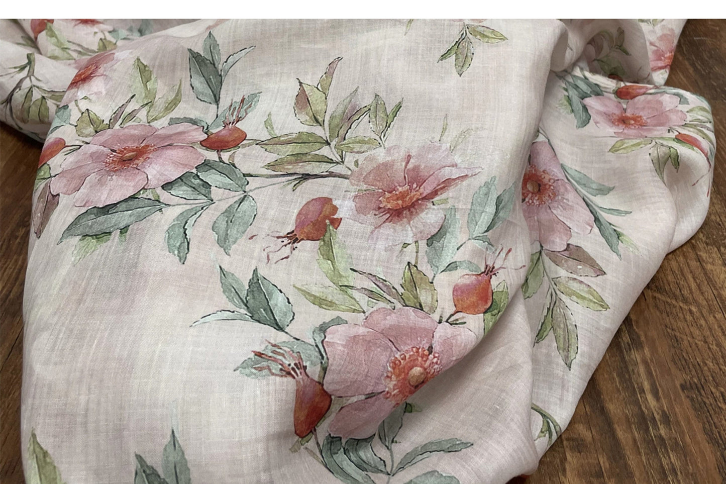Peony Print Ramie Fabric: Natural Fiber Sewing Material, 55"W
