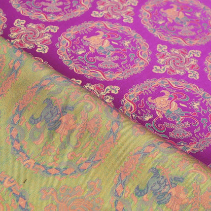 59"W Chinese Zodiac Silk Brocade Fabric: Rose Red Emperor Robe Material