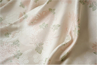 Tissu jacquard brocart pivoine rose pâle - Style palais rétro