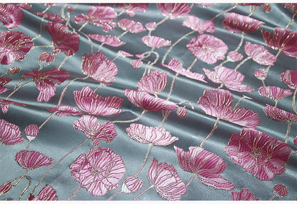 Lotus Jacquard Brocade Fabric: Red Silk Blend, Costume & Decor - 57�ï