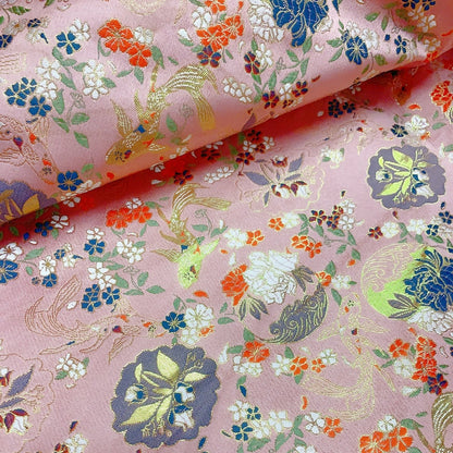 Nishijin Japanese Brocade Fabric: Goldfish Floral Jacquard, 59" Wide