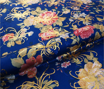 Chrysanthemum Silk Brocade Fabric: 59"W Floral Damask, Quilting & Upholstery
