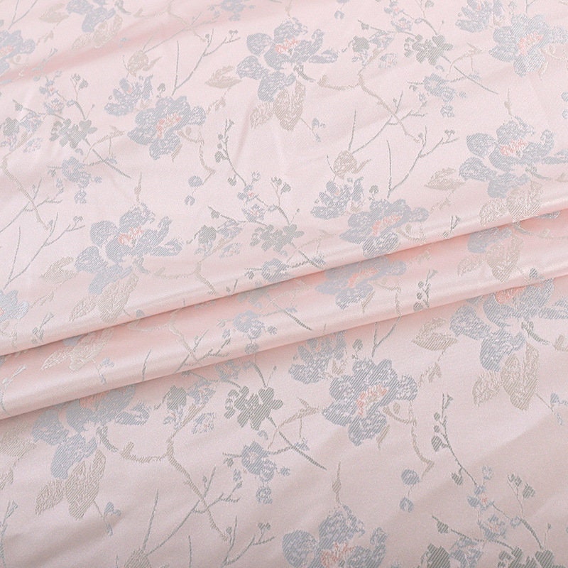 Plum Blossom Brocade Fabric: Light Pink Floral Sewing Material