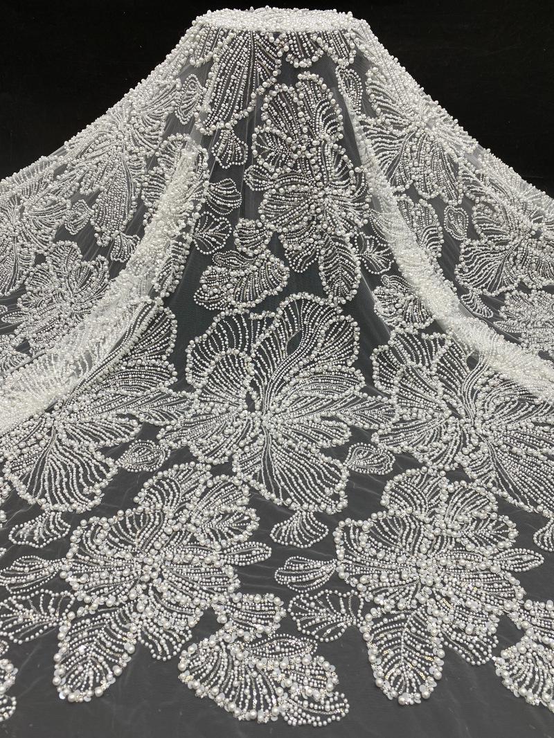 Luxury Pearl Sequin Embroidered Fabric ��� Bridal Wedding Dress, Evening Gown & Couture Fashion Textile, Wedding dress fabr"Wide
