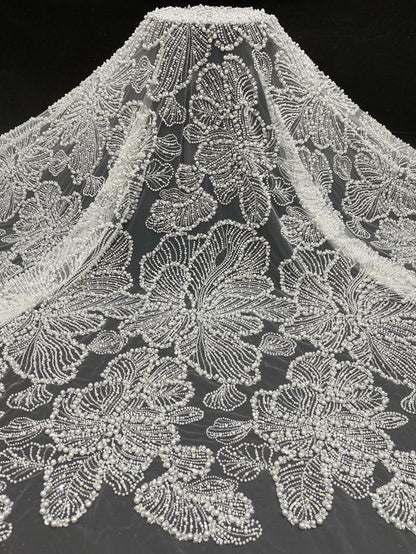 Luxury Pearl Sequin Embroidered Fabric ��� Bridal Wedding Dress, Evening Gown & Couture Fashion Textile, Wedding dress fabr"Wide