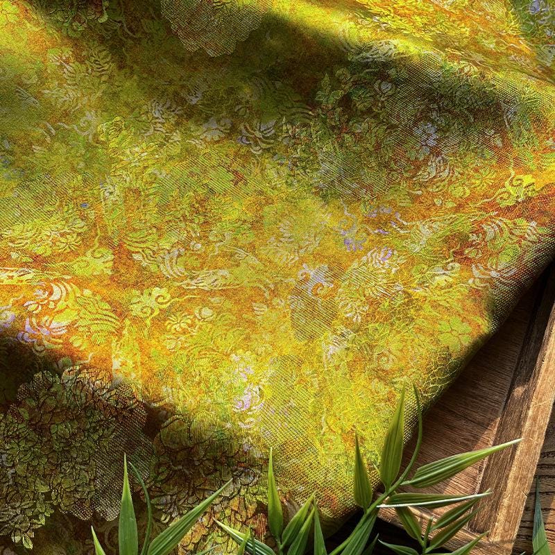 Rayon Silk Jacquard Xiangyun Fabric ��� Autumn Gold Velvet Handwoven Material for Dress, Cheongsam, DIY Sewi" Wide