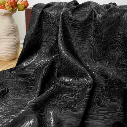Gold & Black Jacquard Fabric: 3D Running Water Texture (55"w)