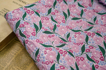 Pink Flower Jacquard Fabric: Embossed 3D Floral Design, 55" Wide
