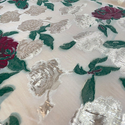 Floral Organza Jacquard Fabric: Gold Thread Sewing & Upholstery - 57"W